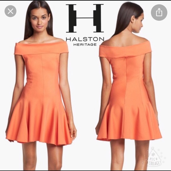 Halston Heritage Orange off shoulder dress - Picture 1 of 7